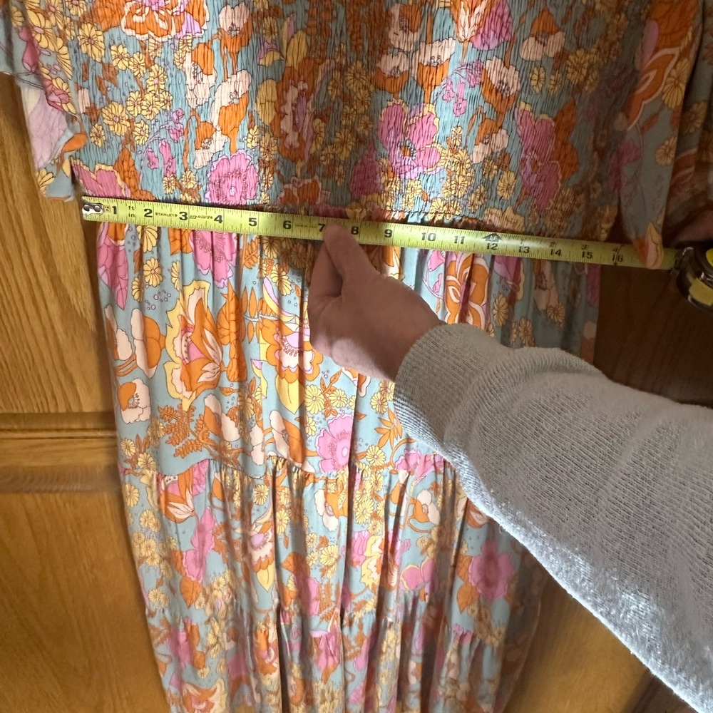 Women's Floral Maxi Dress - Orange and Pink - Picture 6 of 12
